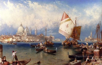 Venecia clásica Painting - Un día de mercado en la Giudecca victoriana Myles Birket Foster Venecia